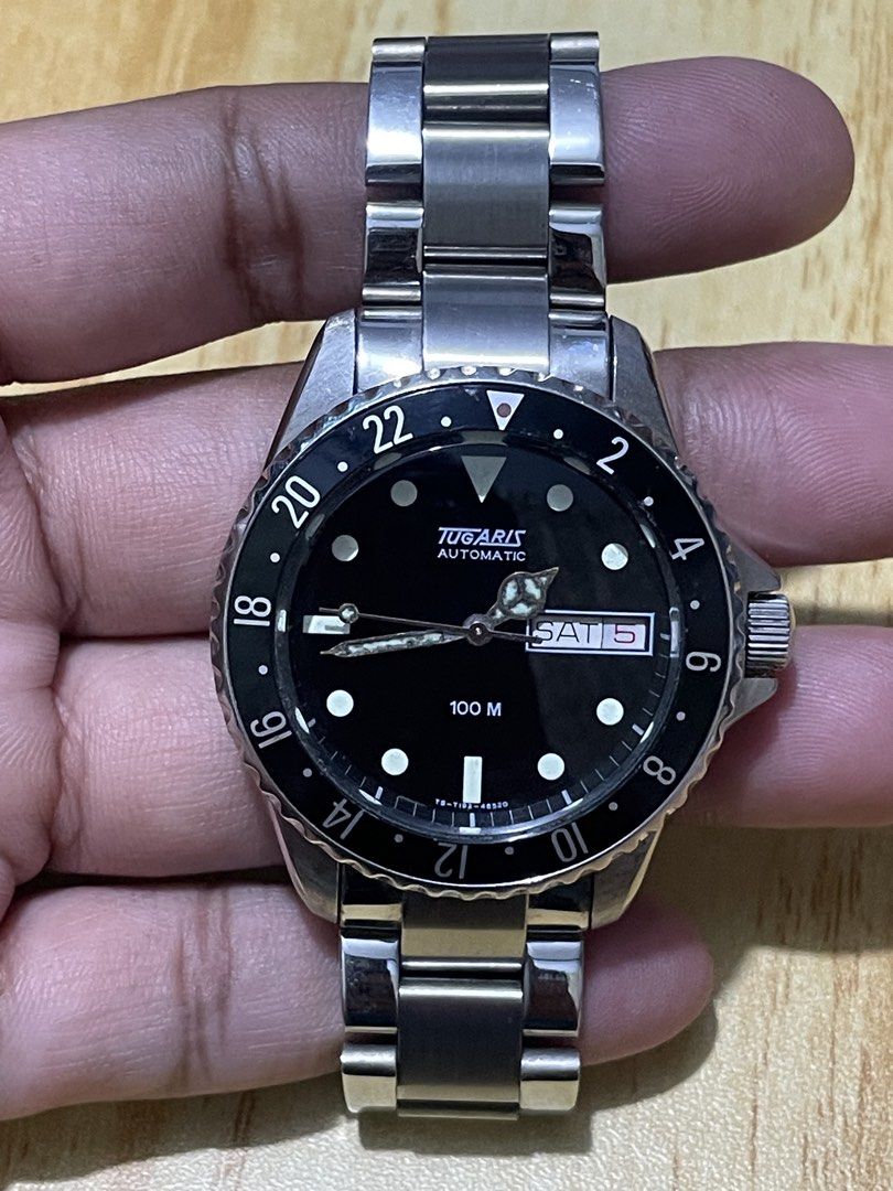 Vintage Tugaris Diver (Category: Men's Watches) located in Taguig. Submitted by tester1x (Listing ID 1467060755, Image 2). Description: Vintage Tugaris Diver Automatic TS - T192 - 46520 46520S Black Dial All Stainless Steel 36.9mm Replacement Stainless Steel Bracelet 6.5inch wrist size .
