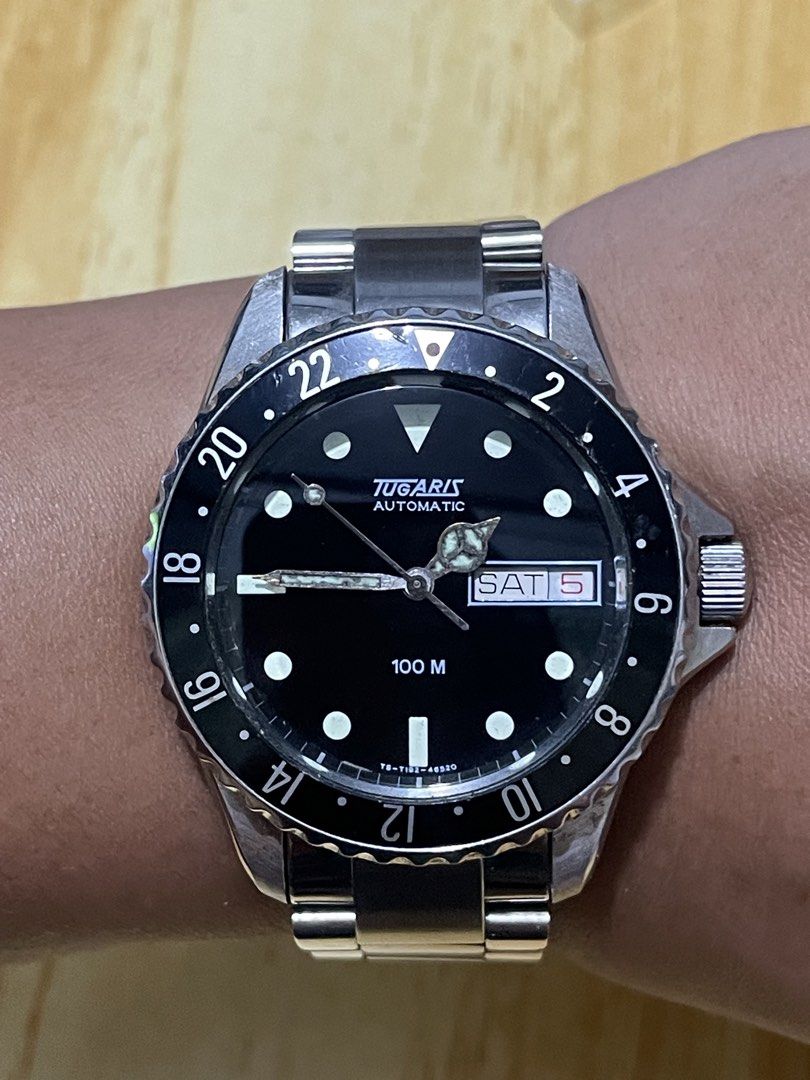 Vintage Tugaris Diver (Category: Men's Watches) located in Taguig. Submitted by tester1x (Listing ID 1467060755, Image 1). Description: Vintage Tugaris Diver Automatic TS - T192 - 46520 46520S Black Dial All Stainless Steel 36.9mm Replacement Stainless Steel Bracelet 6.5inch wrist size .