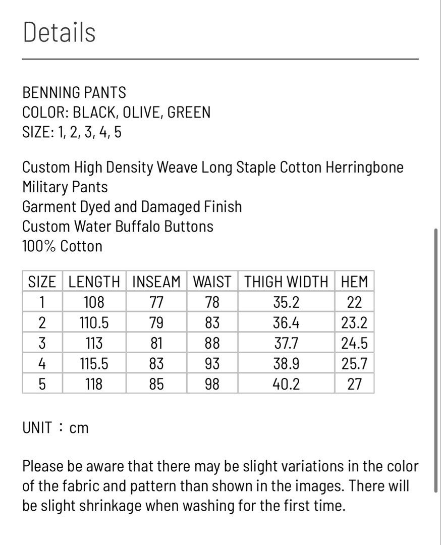 Visvim Benning Pants Olive （分類：長褲）位於 Hong Kong。 由 jackjc2 提交（商品編號 1467130502，圖片 2）。簡介： Size 2。