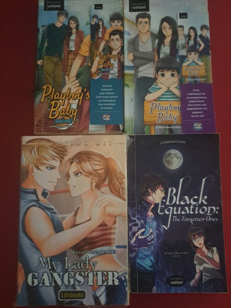 Wattpad & pop fiction book bundle (Category: Storybooks) located in Iloilo. Submitted by keith37388 (Listing ID 1467033667, Image 1). Description: *wattpad Books/pop fics Playboy's baby vol. - 75 Playboy's baby vol. - 75 Black Equation - 85 The lady gangster - 100 - Take all Bundle -300 Pm if instrested .