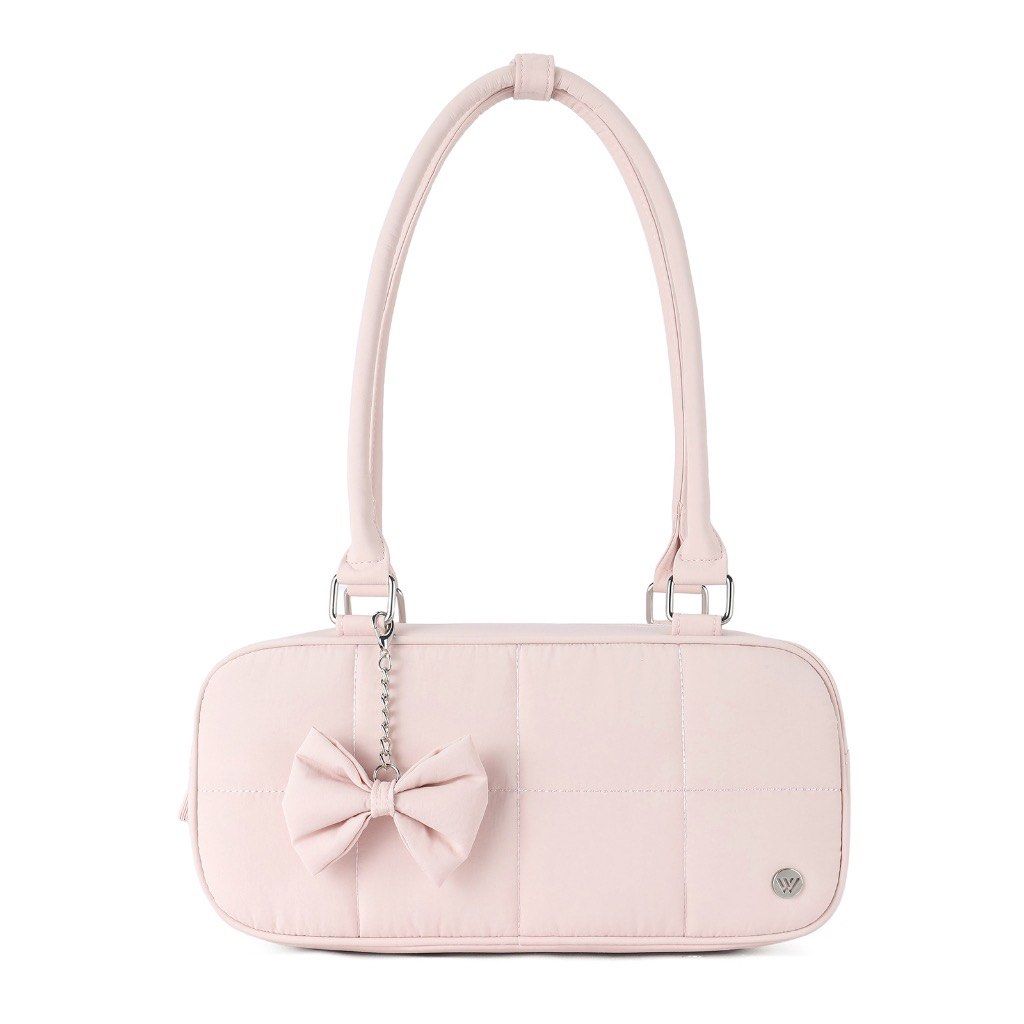 Westbronco Pink quilted shoulder bag with bow charm (Category: Shoulder Bags) located in Cainta. Submitted by selltimentalshop (Listing ID 1467064122, Image 1). Description: - Color: Light pink - Design: Quilted pattern with a cute matching fabric bow charm - Straps: Comfortable double shoulder straps - Storage: Top zipper closure and a convenient back zip pocket - Interior: Clean fabric lining - Material: Soft and lightweight fabric - Style: Cas