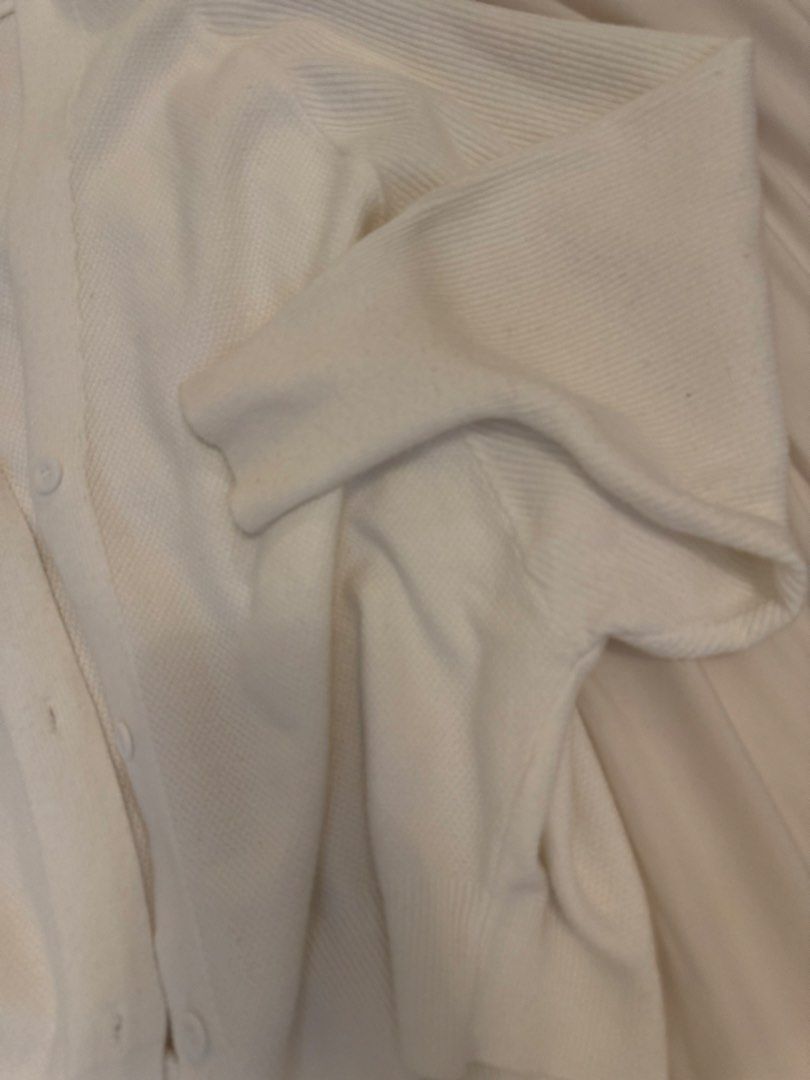 White cotton cardigan (Category: Coats, Jackets and Outerwear) located in Caloocan City. Submitted by charmisokay (Listing ID 1467021495, Image 2). Description: Bought in Thailand Great material Can fit up to medium.