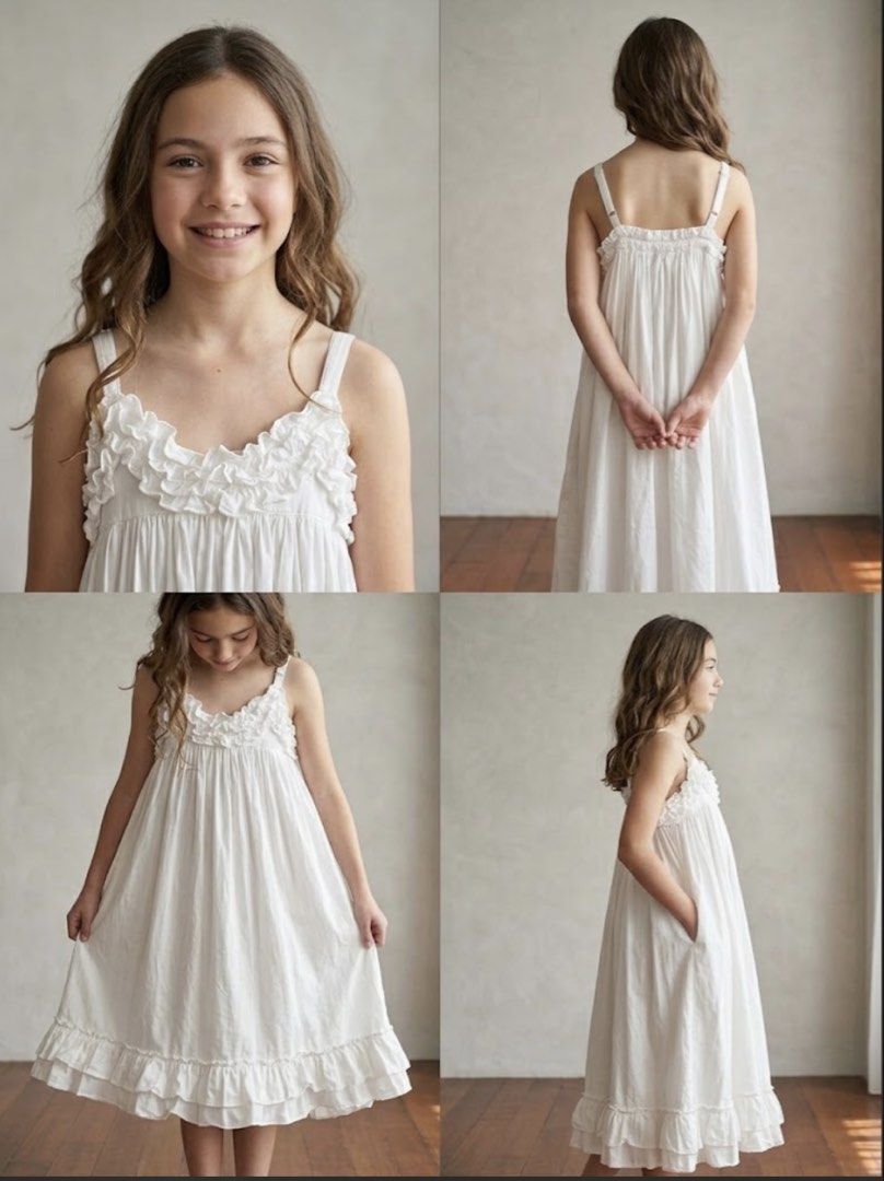 White Ruffle Strappy Dress with Pockets (Category: Babies & Kids Fashion) located in Manila. Submitted by bright.atina14 (Listing ID 1467114890, Image 2). Description: - Color: Clean solid white - Design: Sweetheart neckline with delicate ruffles and a tiered hem - Features: Practical side pockets and a light gathered waist for a flowy silhouette - Straps: Adjustable spaghetti straps for comfort - Versatility: Easy to style for casual days or spe