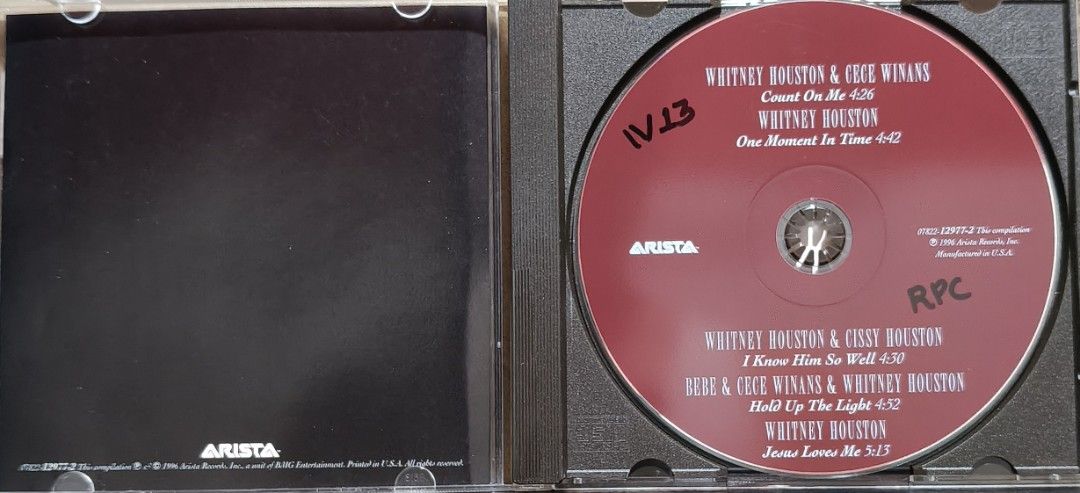 Whitney Houston and CeCe Winans Count On Me CD (Category: CDs & DVDs) located in Manila. Submitted by ruelcabrer77078 (Listing ID 1467157233, Image 3). Description: - Artist/Album: Original 1996 Arista release featuring Whitney Houston and CeCe Winans - Key Tracks: Includes hits like "Count On Me", "One Moment In Time", and "Jesus Loves Me" - Collaborations: Features tracks with Cissy Houston and BeBe Winans - Condition/Format: Standard jewel cas