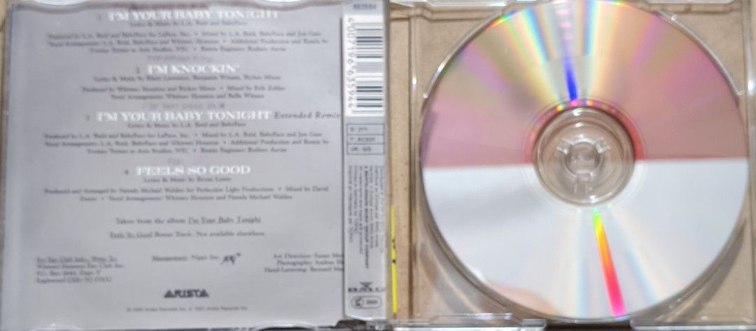 Whitney Houston I'm Your Baby Tonight CD Single (Category: CDs & DVDs) located in Manila. Submitted by ruelcabrer77078 (Listing ID 1467156830, Image 2). Description: - Artist & Title: Whitney Houston - I'm Your Baby Tonight CD Single - Label / Year: Arista Records, 1990 release - Tracklist: 4 tracks including I'm Your Baby Tonight, I'm Knockin', Extended Remix, and Feels So Good - Packaging: Original jewel case complete with front artwork and bac