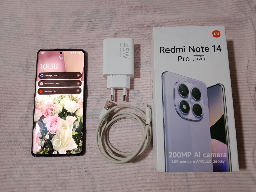 XIAOMI REDMI NOTE 14 PRO 5G (Category: Xiaomi) located in Quezon City. Submitted by xjoelouise (Listing ID 1466994981, Image 1). Description: XIAOMI REDMI NOTE 14 PRO 5G 8/256 SPECS: ✅8GB RAM / 256GB ROM ✅OCTACORE PROCESSOR ✅DIMENSITY 7300 ULTRA AMOLED 68B COLORS 6.67" DISPLAY ✅200MP TRIPPLE REAR CAMERA ✅20MP FRONT CAMERA ✅UNDERDISPLAY FINGERPRINT ✅DOLBY ATMOS STEREO SPEAKER ✅5110mAh BATTERY ✅45WATTS CHARGER 📦INCLUDES BOX AND ORIGINAL CHARGER WI