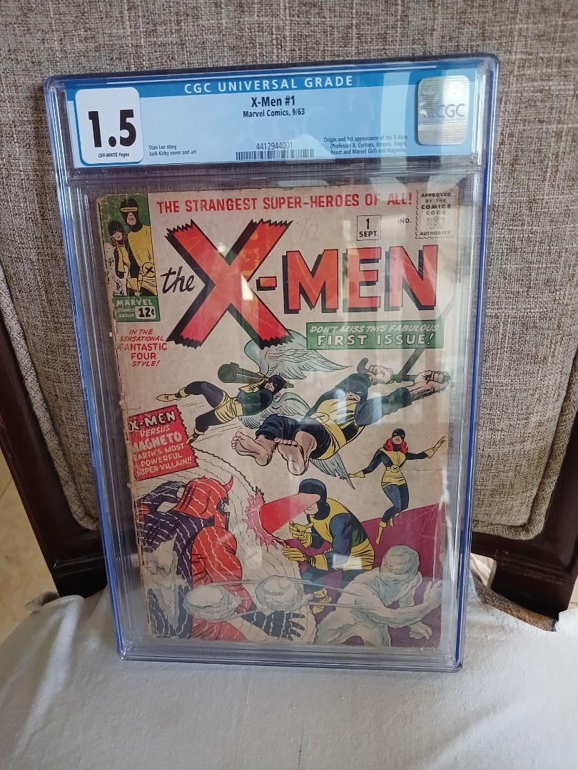 X-Men #1 CGC 1.5 Marvel Comics 9/63 (Category: Comics & Manga) located in Muntinlupa City. Submitted by monross18 (Listing ID 1467040024, Image 2). Description: GRAIL ISSUE - Item: X-Men #1 (Marvel Comics, September 1963) - Grade: CGC 1.5 Universal - Creators: Stan Lee (Story), Jack Kirby (Cover & Art) - Key Issue: 1st appearance of Professor X, Cyclops, Iceman, Beast, and Marvel Girl - Condition Details: Off-white pages - Protection: Professiona