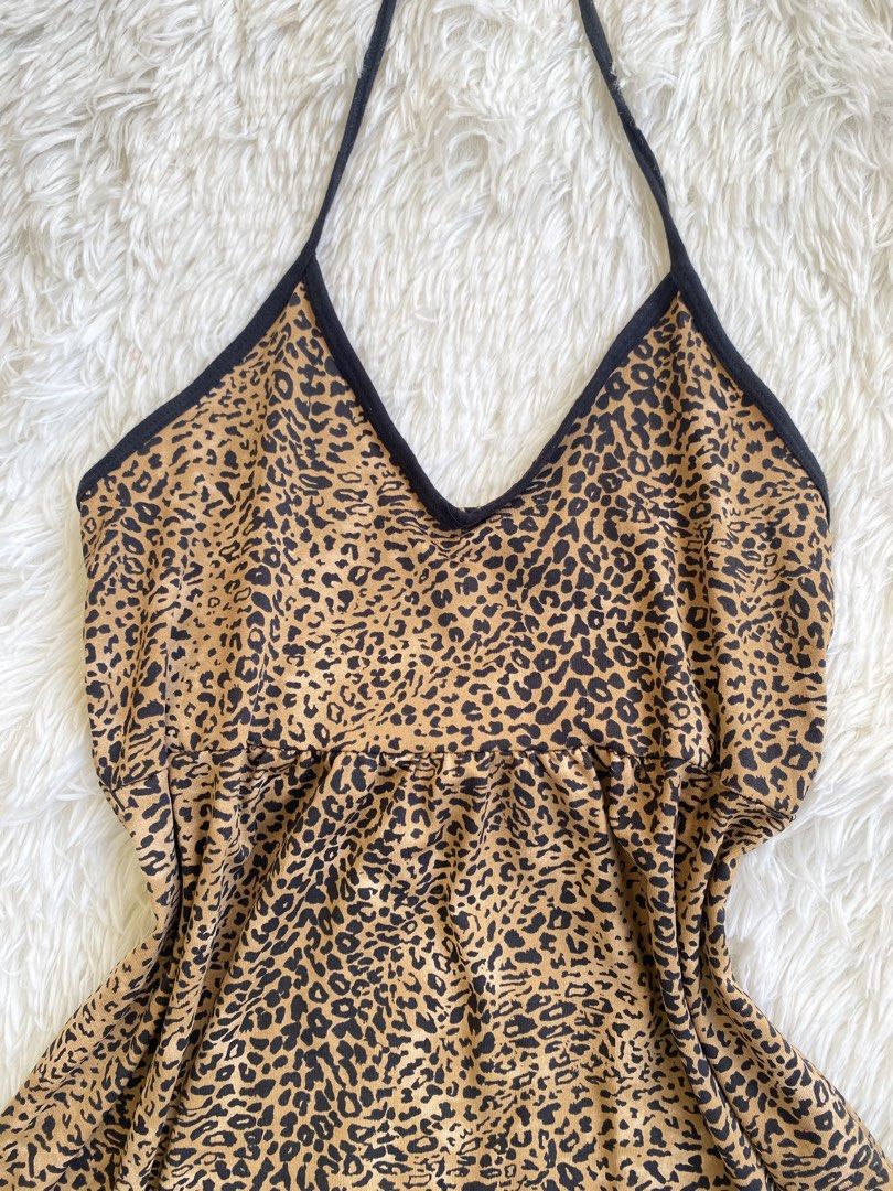 Y2k Babydoll Leopard Print Halter Top (Category: Sleeveless) located in San Carlos. Submitted by cherrynoir (Listing ID 1467058554, Image 2). Description: s-sm.