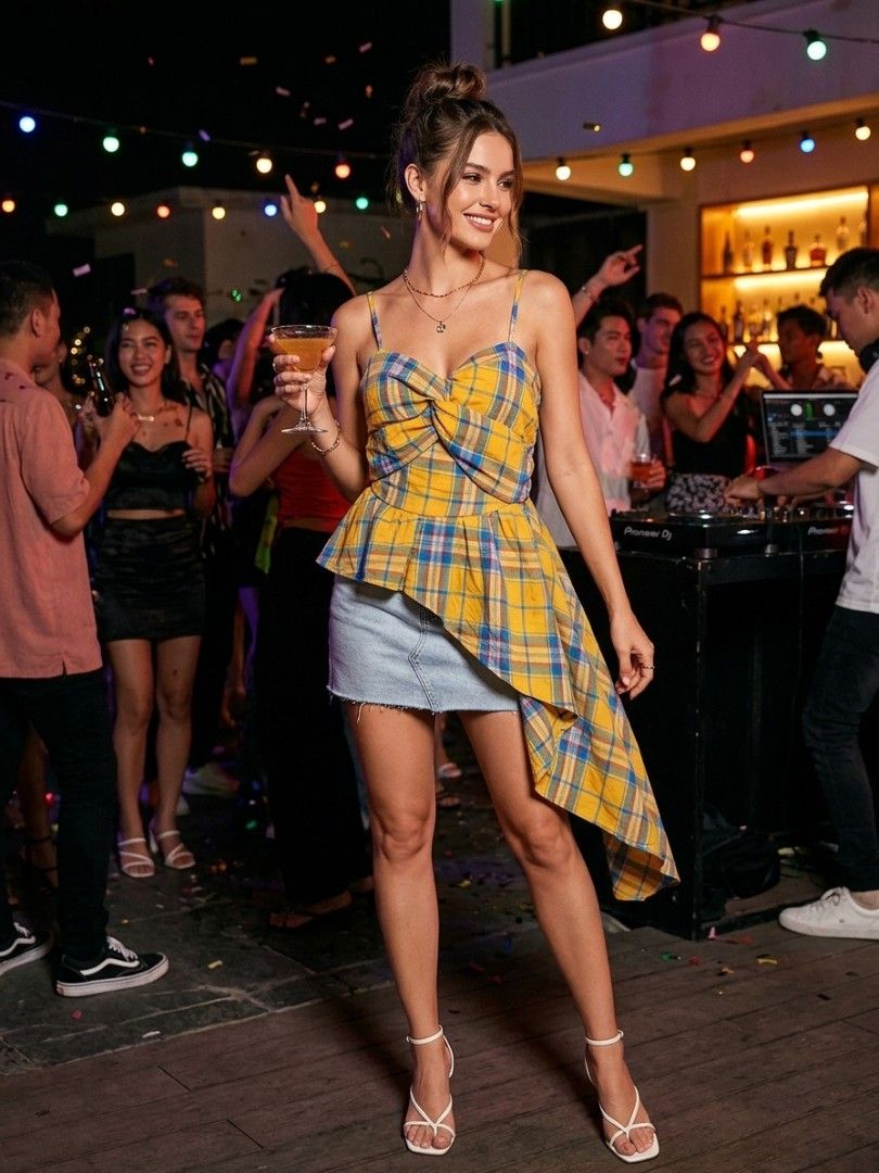 Yellow-Blue Asymmetrical Plaid Stappy Top (Category: Sleeveless) located in Mexico. Submitted by silverkatie429 (Listing ID 1467165422, Image 1). Description: A yellow-and-blue plaid asymmetrical top with thin straps, designed for comfort and versatility. Lightweight and easy to pair with denim or skirts, it’s a go-to piece for casual outings or relaxed gatherings..