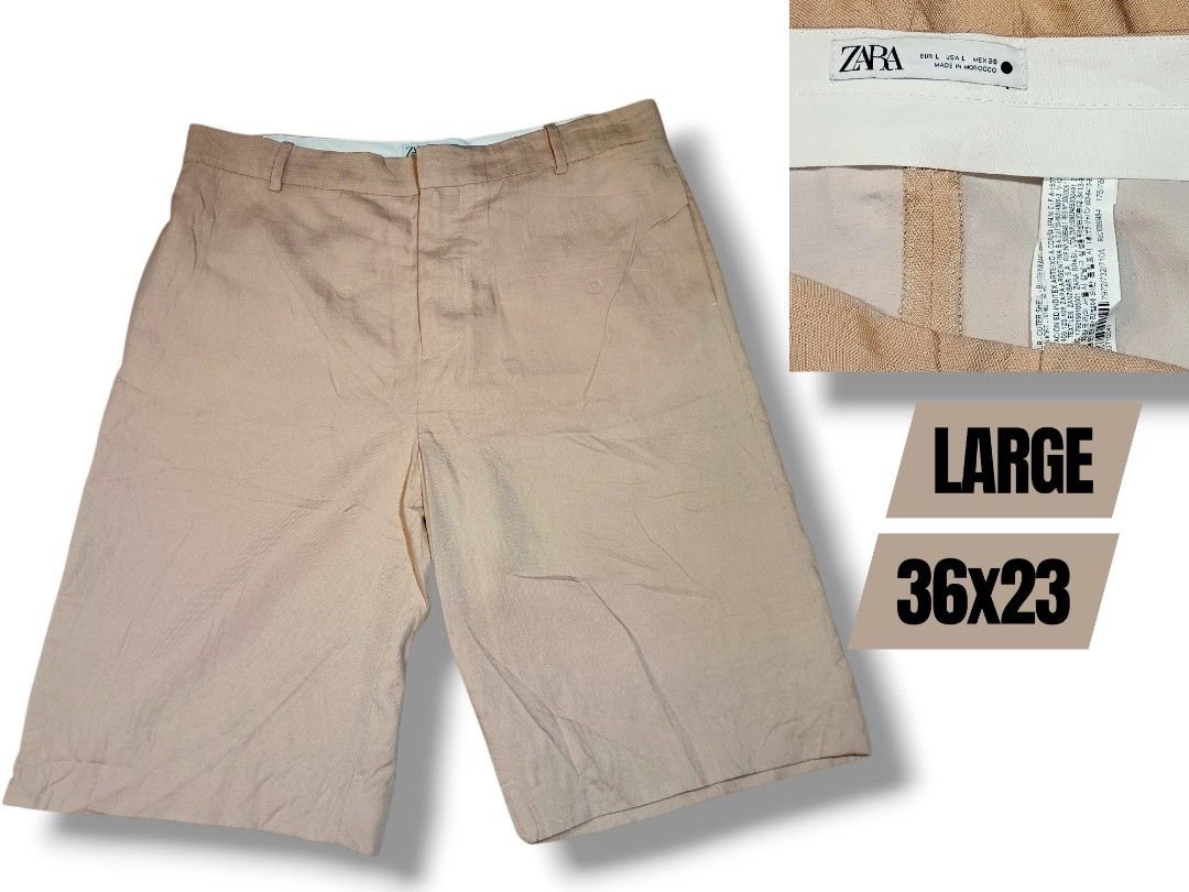 Zara beige Bermuda shorts (Category: Shorts) located in Quezon City. Submitted by selectorsthrift (Listing ID 1467164616, Image 2). Description: Brand: Zara (Ref: 7972/732/710) Size on tag: EUR L / USA L / MEX 30 (Made in Morocco) Color: Neutral Beige / Sand.