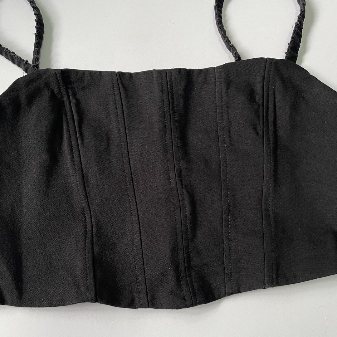 Zara Black Corset Crop Top with Button Back (Category: Sleeveless) located in Pasay City. Submitted by lovedbyzea (Listing ID 1467050024, Image 3). Description: - straps were adjusted - Style: Corset-style crop top with a modern square neckline and thin straps - Fit: Structured front seams for a flattering, fitted look - Details: Chic decorative fabric-covered buttons down the back - Closure: Convenient side zipper for easy wearing - Length: Crop