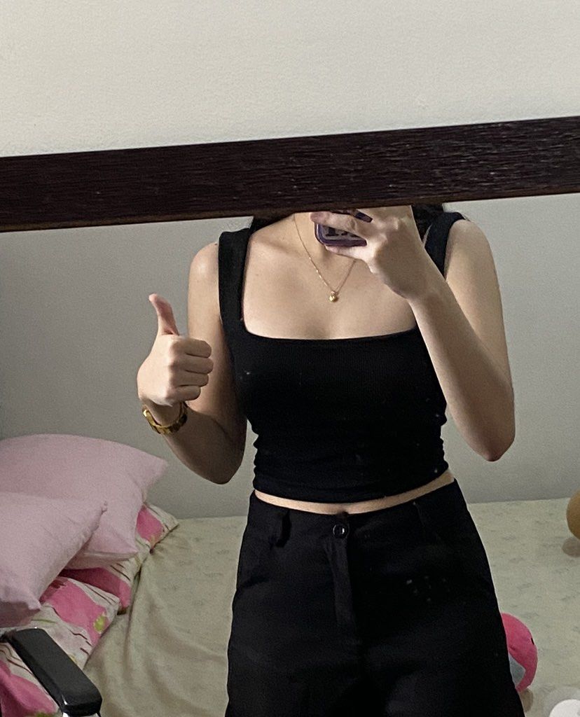 Zara Black Square Neck Ribbed Tank Top (Category: Sleeveless) located in Angeles City. Submitted by kooarchives (Listing ID 1467066496, Image 1). Description: - Brand: Zara - Style: Square neck cropped tank top - Size: Small (S) - Material: Stretchy ribbed knit - Condition: Excellent, worn a few times and well-maintained - Features: Snug fit, sits right above the waist, no loose threads - Versatility: Easy to style with high-waisted pants or skir