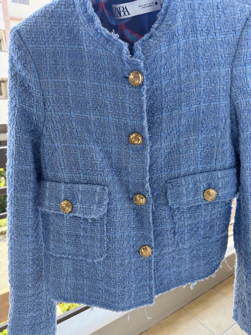 Zara tweed blazer (Category: Coats, Jackets and Outerwear) located in Manila. Submitted by ajaypiagv (Listing ID 1467033768, Image 2). Description: Authentic Like new Small-medium No issues.