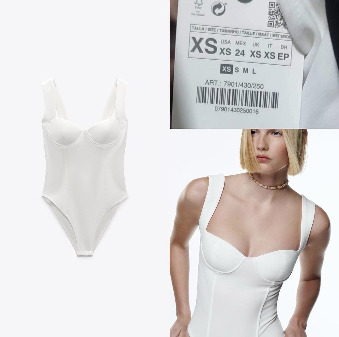 ZARA white bodysuit (Category: Others Tops) located in Quezon City. Submitted by rmseller.2017 (Listing ID 1467018255, Image 1). Description: ZARA white bodysuit | XS on tag, XS-M | brand new | (store price: P2495) P1000 only.
