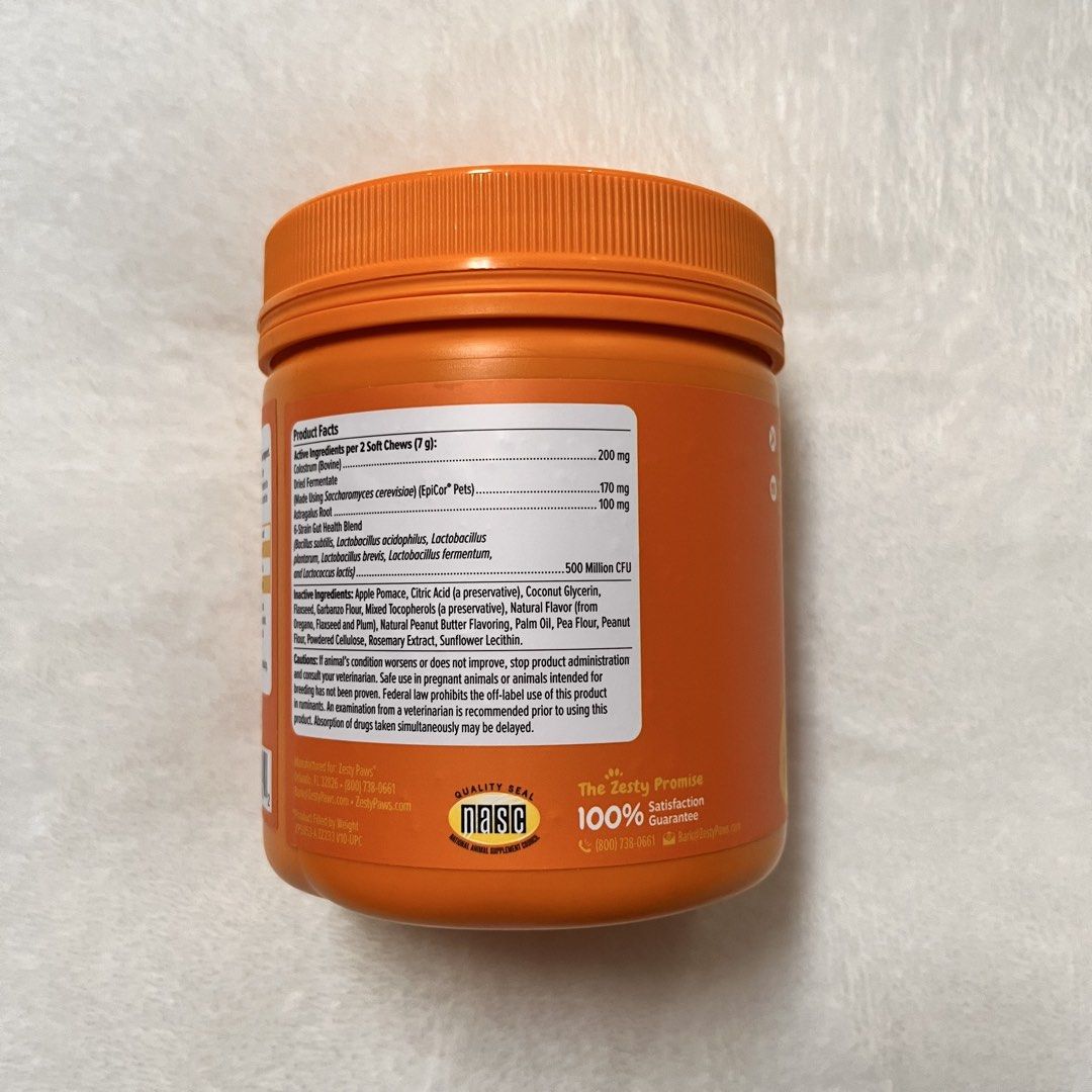 Zesty Paws Allergy and Immune Bites (Category: Pet Food) located in Dagupan City. Submitted by bangtancellar (Listing ID 1467091467, Image 3). Description: Peanut butter flavor Bought from Zesty Paws Official Store Best by: April 2027 Rfs: change in pet’s diet Pls dm if interested .