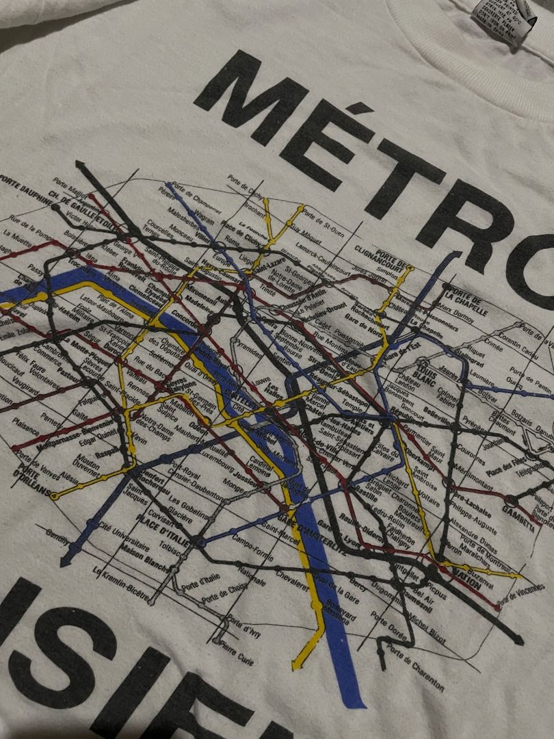 1990’s CAMPAIGN "METRO PARISIEN TRANSIT MAP" TEE (Category: Tshirts & Polo Shirts ) located in Tabaco. Submitted by touchbytats (Listing ID 1467172935, Image 3). Description: single stitched overall length: 25.5 width: 23 issue: pin hole NOTE: 📍Please manage your expectation. 📍These are thrifted items, already washed and ready to wear. However, some pieces may have stains that can be removed with washing. 📍Minor signs of wear or imperfections 