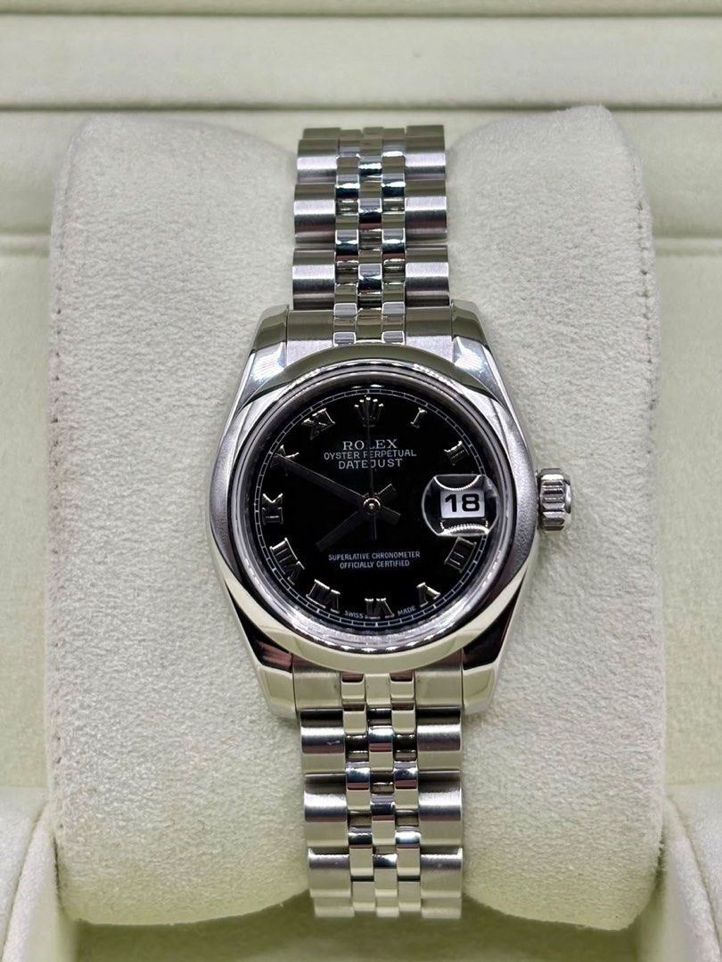 2007 Rolex Lady datejust 26mm (Category: Luxury Watches) located in Pasig City. Submitted by nicoestradaa (Listing ID 1467205617, Image 1). Description: Rolex Lady Datejust Black roman dial Super Jubilee bracelet and smooth bezel 26mm 179160 2007 year model 9.8/10 condition Complete set Open for authentication 300k.