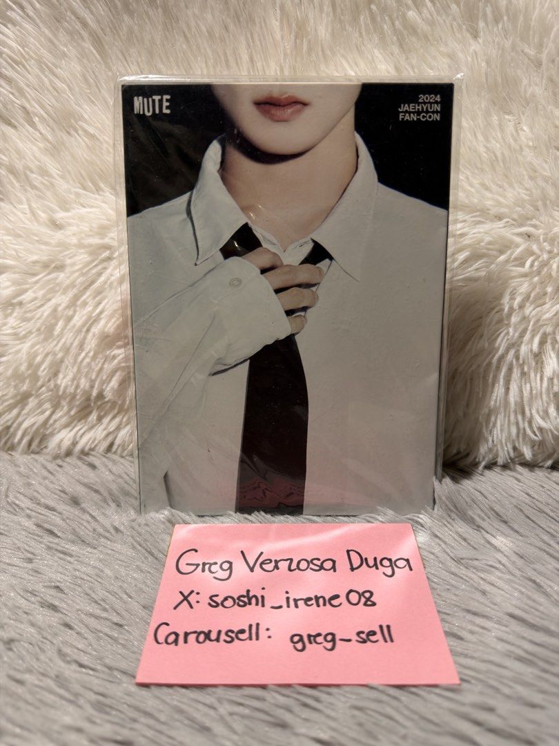 2024 Jaehyun Fan-Con Mute Postcard set (Category: K-Wave Merchandise) located in Candon. Submitted by greg_sell (Listing ID 1467221087, Image 1). Description: - Group/Artist: Jaehyun - Event: 2024 Fan-Con (Mute) - Condition: Mint, clean surface, no bends or creases - Inclusions: Clear protective sleeve included - Authenticity: Official merch pack pull, safely stored.