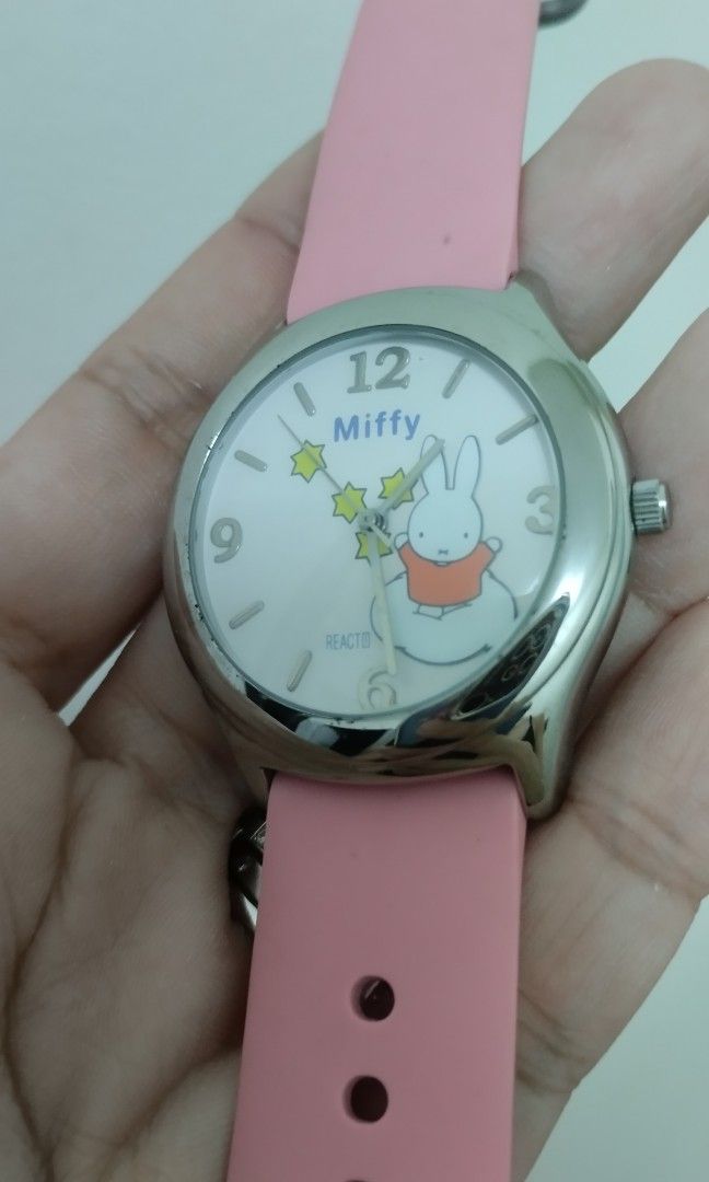 ✨ Miffy by Dick Bruna Quartz watch (Category: Women's Watches) located in Santa Rosa. Submitted by leShoppe (Listing ID 1467260912, Image 2). Description: 🗝️ Collectible ⌚ 🗝️character analog quartz wristwatch with a white dial, a silver-tone metal case, and a pink silicone or rubber strap..
