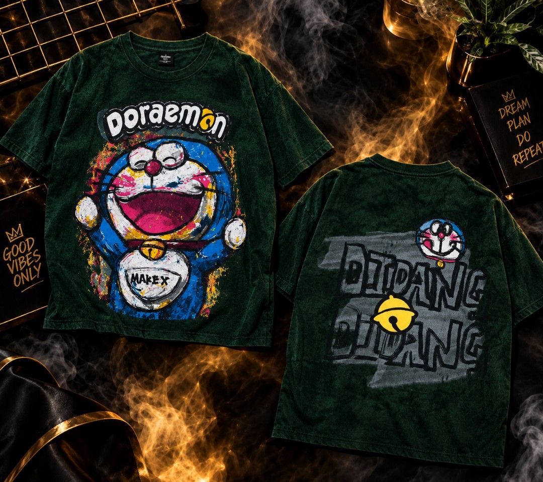 💚 RARE DORAEMON GRAFFITI STREETWEAR TEE 💚 (Category: Tshirts & Polo Shirts ) located in Taguig. Submitted by anadomissy93874 (Listing ID 1467196974, Image 1). Description: 💚 RARE DORAEMON GRAFFITI STREETWEAR TEE 💚 🔥 NOT THE BASIC MALL DORAEMON 🔥 ⚡️ Oversized / Streetwear Fit ⚡️ Army Green - ang angas ng kulay! ⚡️ Graffiti Art - hand-painted ⚡️ Design 1: Doraemon Laughing "MAKE X" + Design 2: Big Bell ⚡️ Good Condition - Print makapal pa, no