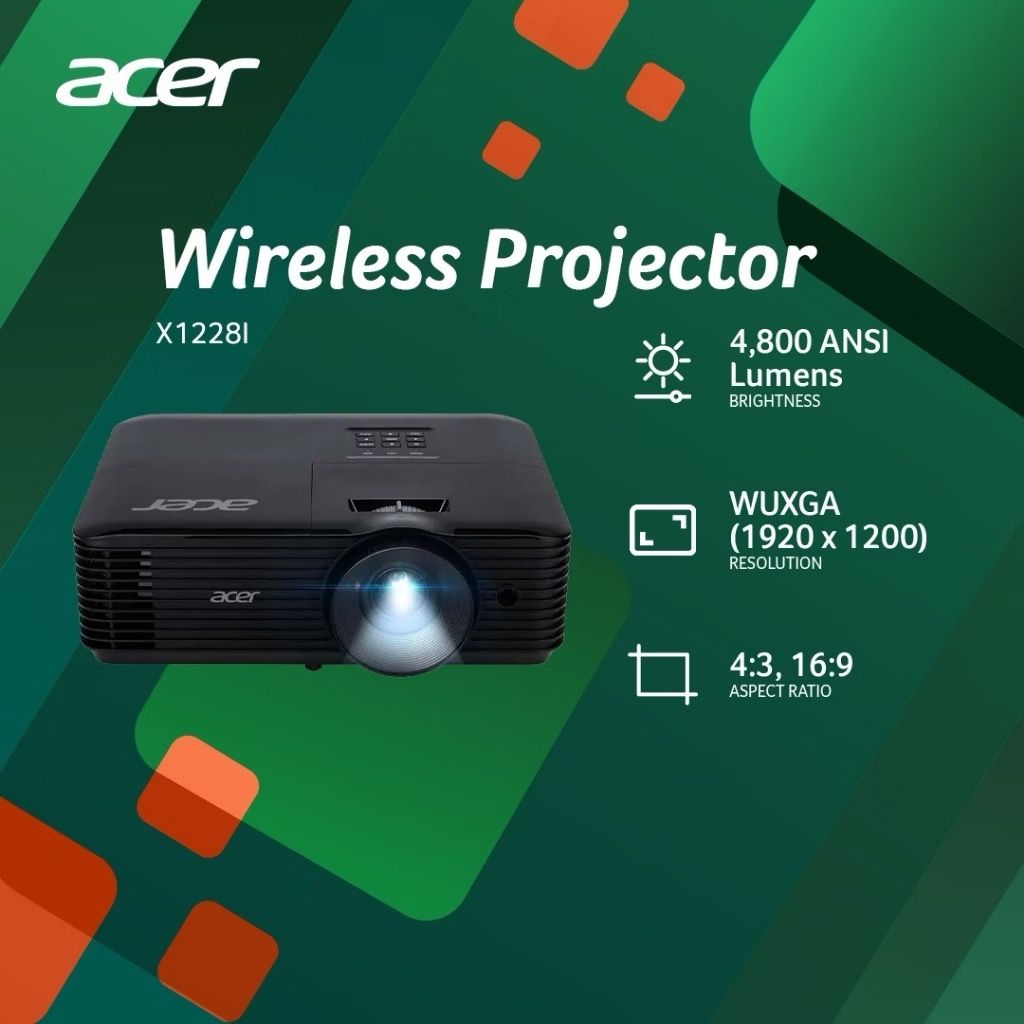 ACER WIRELESS PROJECTOR (Category: Office & Business Technology) located in Antipolo. Submitted by dnlfrrrs02 (Listing ID 1467227976, Image 2). Description: PRODUCT DETAILS Brand : ACER Model : X1228i Brightness : 4,800 Ansi Lumens Resolution : WUXGA ( 1920 x 1200 ) Connectivity : Wireless / HDMI Input Inclusions : Projector, remote control, HDMI cable, carrying bag, manual .