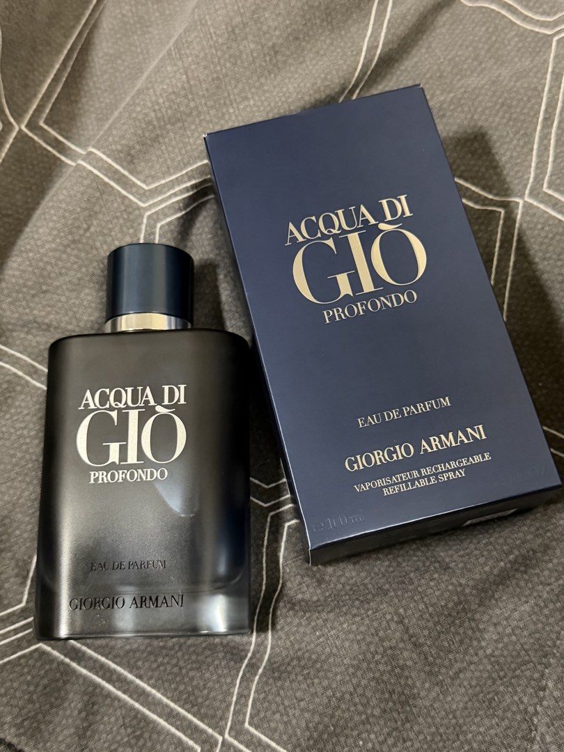 Acqua di gio armani profondo eau de parfum 100ml (Category: Fragrance & Deodorants) located in Davao. Submitted by declutter29731 (Listing ID 1467264498, Image 1). Description: .