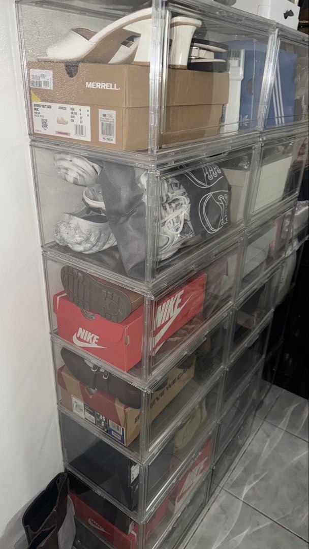 Acrylic Trasparent Shoe Box (14pcs) take all (Category: Storage Boxes & Baskets) located in Silang. Submitted by vrenny (Listing ID 1467330910, Image 2). Description: Take all 14pcs Side opening .