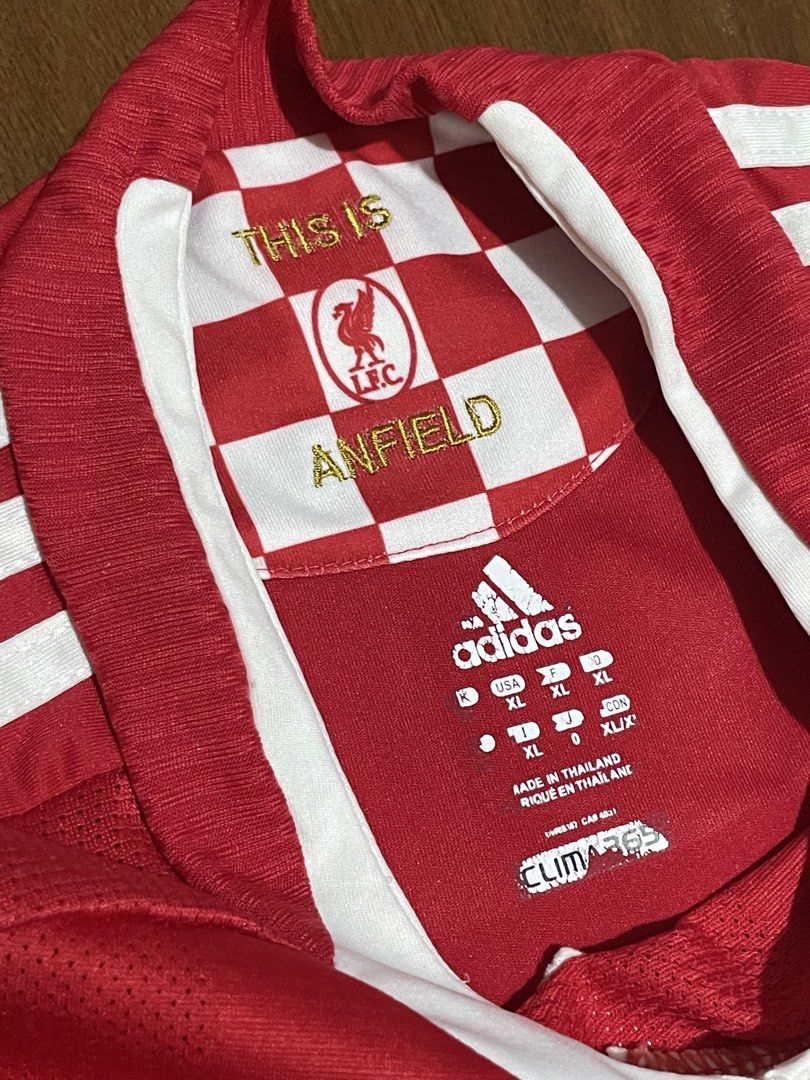 Adidas Liverpool Jersey (Category: Tshirts & Polo Shirts ) located in Cebu City. Submitted by flyasm3 (Listing ID 1467262575, Image 3). Description: don’t be shy, send offers 🙂‍↕️ IG: flyasm3 Size: XL on tag W: 21.5 in L: (front) 26 in, (back) 29 in Flaws: minimal stain, can be washed (see last pic) +sf.