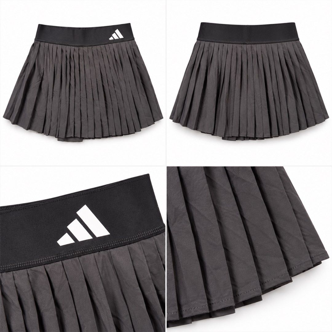 Adidas Pleated Athletic Skirt w tags (Category: Skirts) located in Valencia. Submitted by bruuuuh (Listing ID 1467241908, Image 1). Description: - Dark grey Adidas pleated athletic skirt - Wide black elastic waistband with white Adidas logo on front left - All-around pleats made from lightweight, breathable fabric - Perfect for tennis, golf, running, or gym workouts.