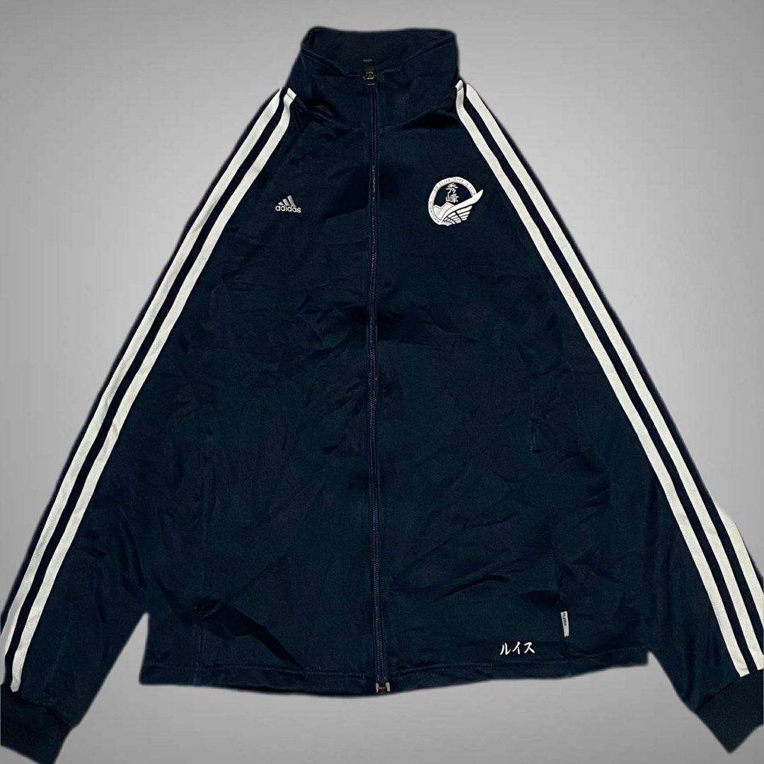 Adidas Track Jacket (Category: Activewear) located in Mabalacat. Submitted by stellargarments (Listing ID 1467345287, Image 1). Description: L : 24 W : 19 Condition : 9.8/10 super mabago pa! super nice fitting ganda ng logos embroidered 3lines&logo with 2 pockets super nice & kinis! very comfy & smooth on skin need wash no major stain fresh from bale.