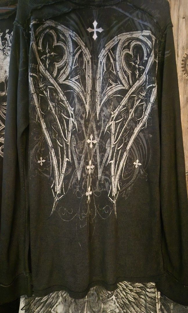 Afflicitikn Dagger Cathedral Series Reversible RARE (Category: Tshirts & Polo Shirts ) located in Cebu City. Submitted by rurushuu (Listing ID 1467208172, Image 2). Description: size Medium reversible crossbones graphic 22x29 free shipping slight nego.