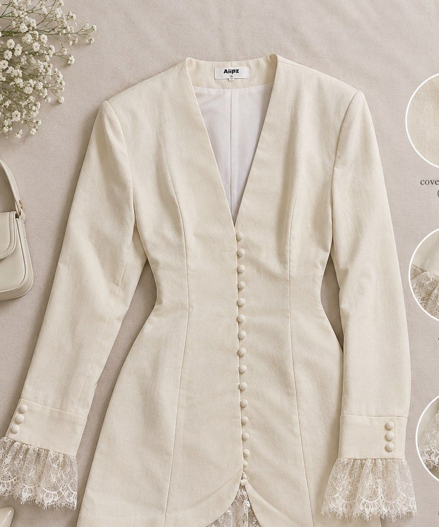 Blazer with Lace (Category: Coats, Jackets and Outerwear) located in Cavite. Submitted by helloize (Listing ID 1467317101, Image 2). Description: With shoulder pads Can be a dress or just blazer XS on tag pero parang Med :((( di magagamit dahil super luwag. Super pretty nito lakas maka madam. Here's the measurements po. Shoulder 19in Length 30.5in Arm length 24in Bust 35.5-39in Waist 29in Lace not included in the measurement po..