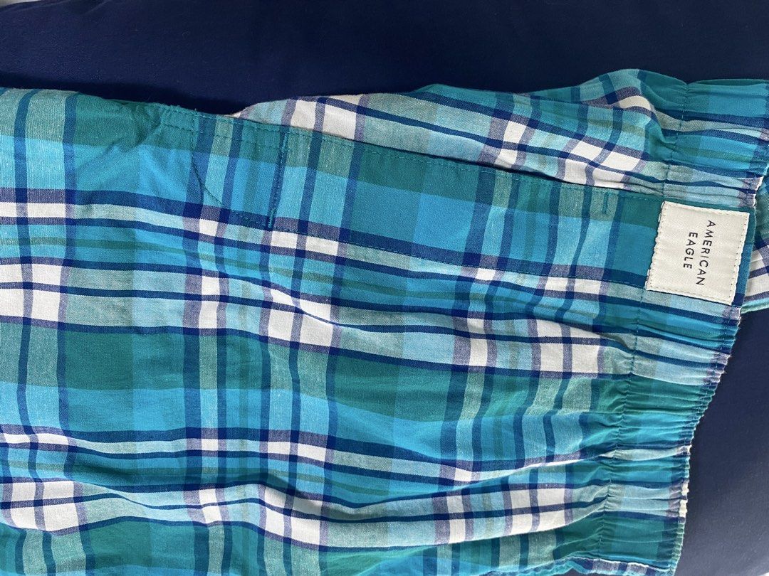 American Eagle Boxer Underwear 2-Pack Size XS (Category: Underwear) located in San Pablo. Submitted by gt_vault (Listing ID 1467228153, Image 3). Description: 2 for 500 Preloved (sikip sakin one time lang nagamit) 🚨BAWAL SA MASELAN Condition: Good Issue: None - Brand: American Eagle - Quantity: 2 pairs included (1 blue/teal plaid, 1 solid blue) - Size: XS (Fits waist 26-28) - Material: 97% cotton, 3% elastane for a soft and breathable fit - Deta
