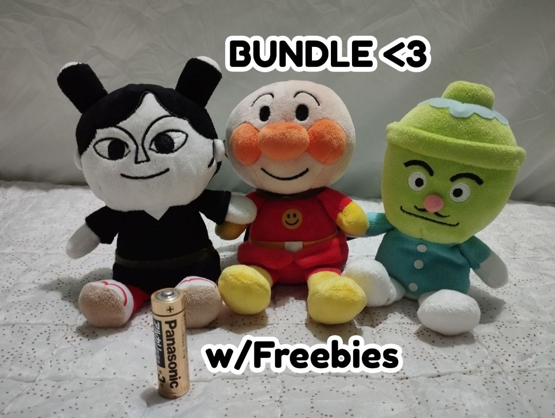 Anpanman and Friends Plush Toy Bundle with Freebies (Category: Plushies & Soft Toys) located in Cagayan de Oro. Submitted by pochimart (Listing ID 1467329224, Image 1). Description: SEGA Toys - ALL Authentic 🤍✨ Apanman, Katsudonman & Maki-chan Plushies (Check Images Please) ⭐₱280 ✉️Message me if you're interested or have questions, I'm happy to help! 📍Location: CDO / Cagayan De Oro (we can meet up if we're close) 🚚J&T - Message me (buyer cover