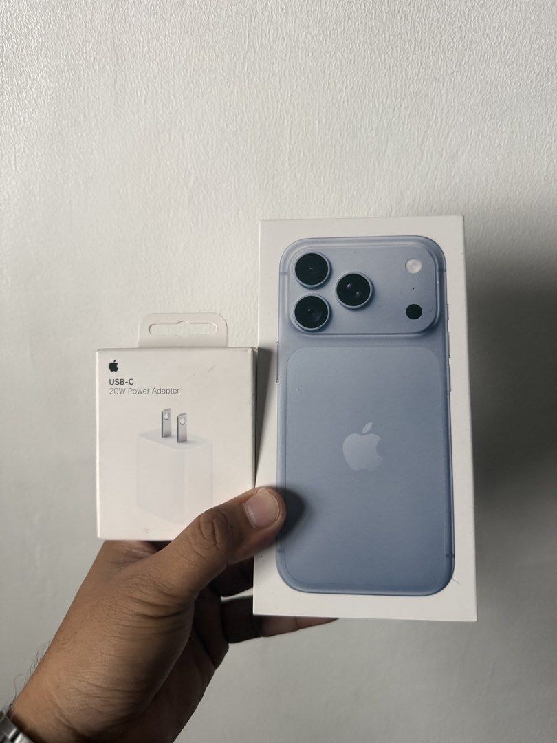 Apple iPhone 18 Pro + 20W Power Adapter (Category: iPhone 18 Series) located in Paranaque City. Submitted by jonald111 (Listing ID 1467217368, Image 1). Description: - Model: Apple iPhone 18 Pro (Model A3714) - Color: Stunning Blue - Condition: Brand new, factory-sealed, untouched inside - Origin: Original packaging from Apple Malaysia - In the Box: iPhone, USB-C charge cable, and a FREE extra 20W power adapter - Ready to use straight out of the 