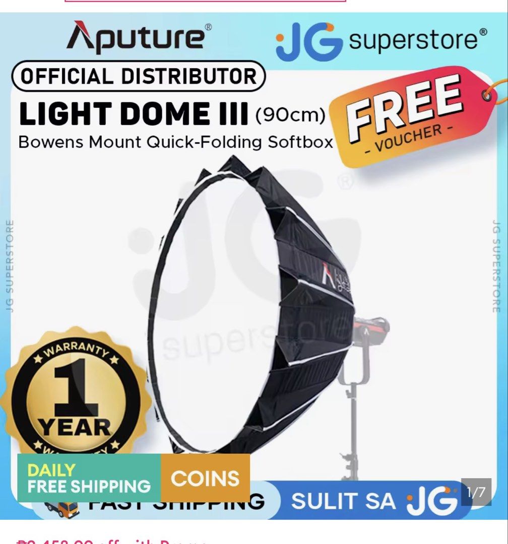 Aputure Amaran 300c/ Spotlight SE / Light dome III (Category: Lighting & Studio Equipment) located in Bulacan. Submitted by rammified_ (Listing ID 1467311304, Image 3). Description: - Complete professional studio lighting package for video production and content creation - Includes Aputure amaran 150c RGB LED monolight - Includes Spotlight SE 36-degree lens kit for precise shaping - Includes Light Dome III 90cm Bowens mount quick-folding softbox 
