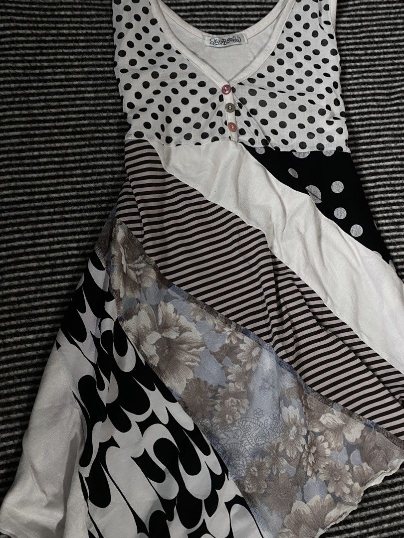 Asymmetrical Patchwork Polka Dot Striped Flowy top (Category: Dresses) located in Manila. Submitted by fluttershart (Listing ID 1467227929, Image 3). Description: size: freesize - Versatility: Great statement piece for casual days or layering slightly sheer sa bust part so need inner or outer wear .