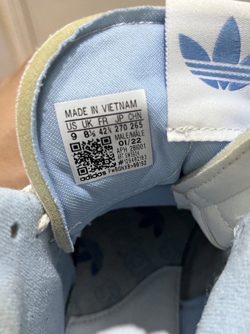 AUTHENTIC / ORIGINAL Adidas Forum Mid White Light Blue Sneakers (Category: Sneakers) located in Paranaque City. Submitted by strangers.things (Listing ID 1467313484, Image 3). Description: - Brand: Adidas Forum Mid - Color: White and Light Blue - Size: US 9 / UK 8.5 / EU 42 2/3 - Design: High-top with adjustable ankle straps, suede three stripes, and perforated toe box - Condition: Needs cleaning - Style: Perfect everyday streetwear kicks.