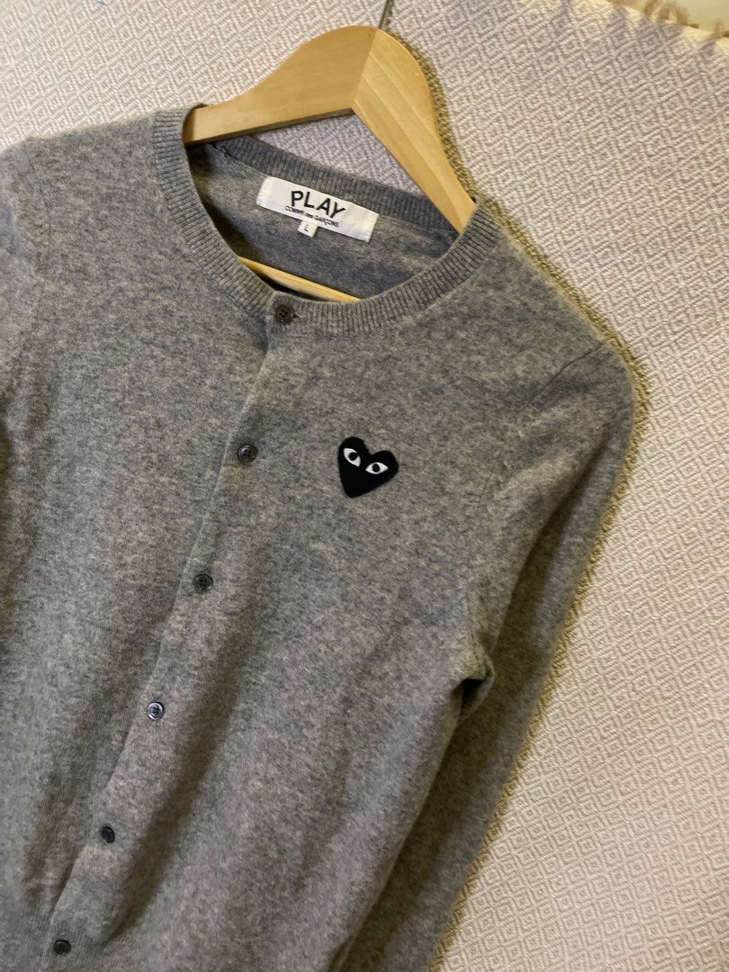 Authentic cdg play cardigan (Category: Coats, Jackets and Outerwear) located in Manila. Submitted by hypestock_mnl (Listing ID 1467229048, Image 2). Description: - stylish - perfect for casual wear - great fit - in good condition - minimal signs of usage - 9.5/10 - money worth! - see pics for details/issue.