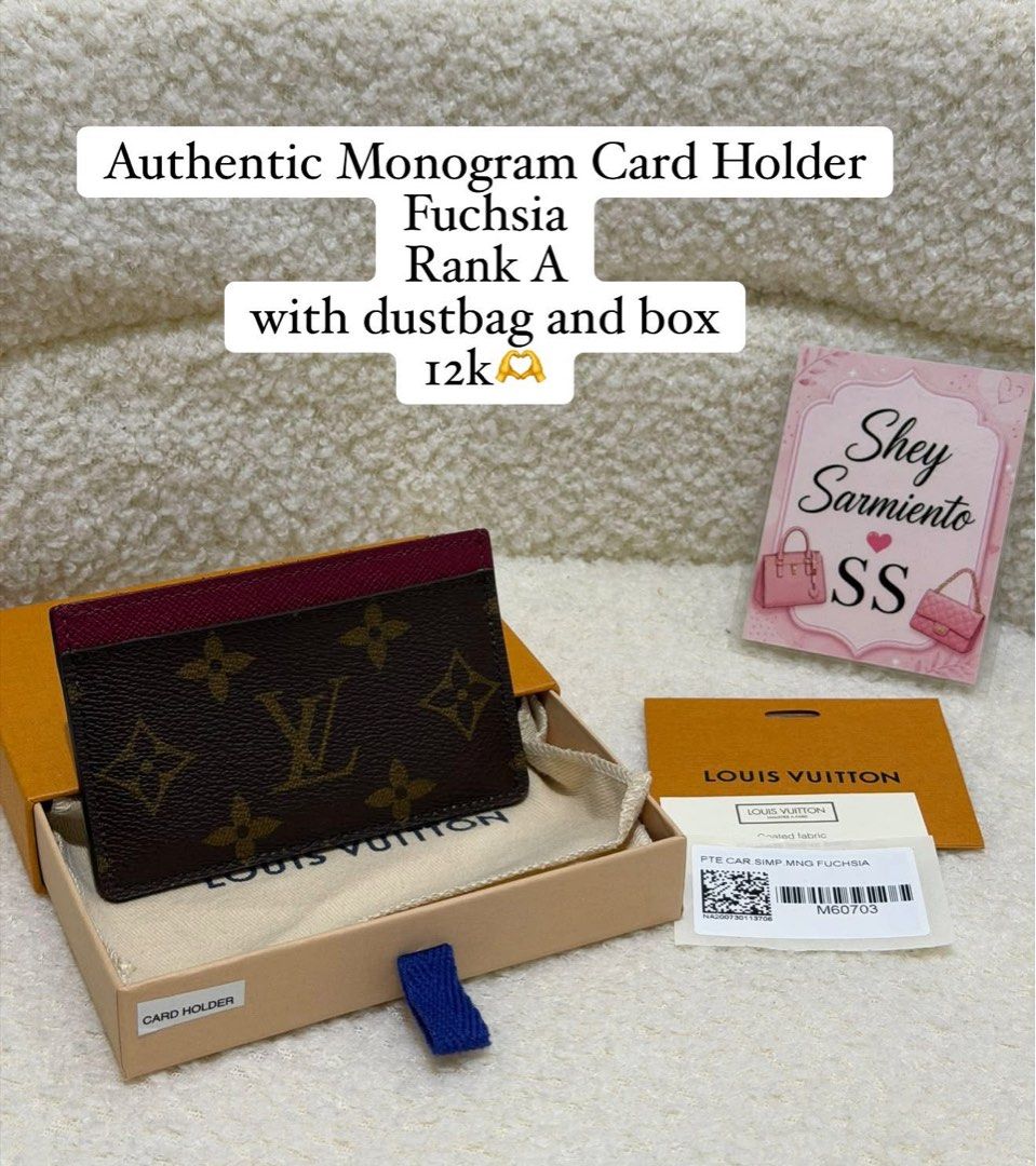 Authentic Louis Vuitton Monogram Card Holder Fuchsia (Category: Luxury Bags & Wallets) located in Pasig City. Submitted by sheyfabph (Listing ID 1467184415, Image 1). Description: CardHolder Fuchsia💕 with dustbag Box 12k.