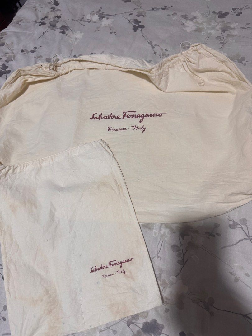 Authentic Salvatore Ferragamo Dust Bag Bundle (Handbag & Shoe/Accessory Pouch) (Category: Other Accessories) located in Tarlac. Submitted by itsri1988 (Listing ID 1467232569, Image 1). Description: Bundle Listing (Selling Both Together) Authentic Salvatore Ferragamo Dust Bag Bundle (Handbag & Shoe/Accessory Pouch) Price: ₱1,650 (Slightly Negotiable) Description: Selling a bundle of 100% authentic Salvatore Ferragamo cream canvas dust bags featuri