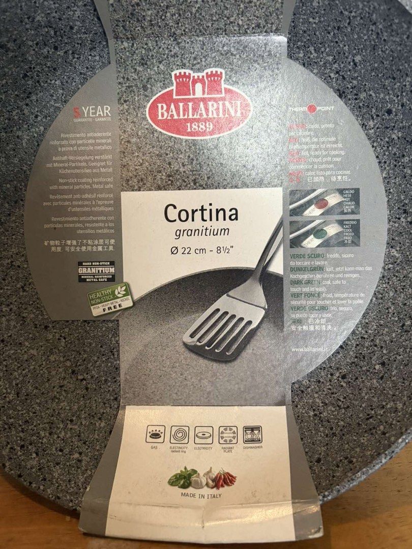Ballarini Pan 22cm (Category: Cookware & Accessories) located in Quezon City. Submitted by gchua888 (Listing ID 1467169330, Image 3). Description: -Non stick coating reinforced with mineral particles. Metal safe. -Healthy non stick (PFOA, Heavy metal and Nickel free) Made in Italy Location: QC RFS: Decluttering Mode of payment: Gcash or BDO only No meetups. No bogus buyers and joy reservers. No cancellation of confirmed orders. No return, no exch
