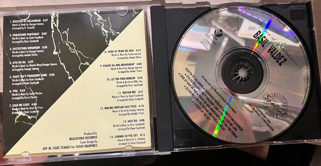 Basil Valdez Greatest Hits CD Vicor Records BCD-K-034 (Category: CDs & DVDs) located in Makati City. Submitted by zek2zoe (Listing ID 1467285368, Image 3). Description: Selling from my personal/family collection. - CD/case in very good and working condition - Original, Pressed in the Philippines, year 1994 Reason for selling: - Declutter and make room for storage - Artist & Title: Basil Valdez Original CD - Release Details: 1994, Vicor Music Corp
