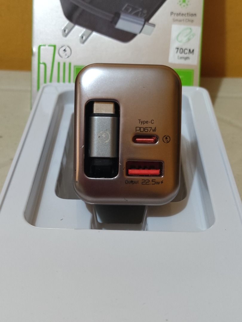 BAVIN PC2089 3in1 67W PD Fast Charger (Category: Chargers & Cables) located in Manila. Submitted by hector_does_go_rug (Listing ID 1467269486, Image 3). Description: BAVIN PC2089 3in1 45W/67W PD Fast Charger ✅Packaging: In original packaging, ✅Condition: Used, good as new ✅Issue: No issue, all ports working ℹ️Built-in 70cm auto-retractable cable ℹ️Charges up to 3 devices simultaneously ℹ️Built-in Type-C charging cable ℹ️Output (PD): 5V/3A, 9V/3A,