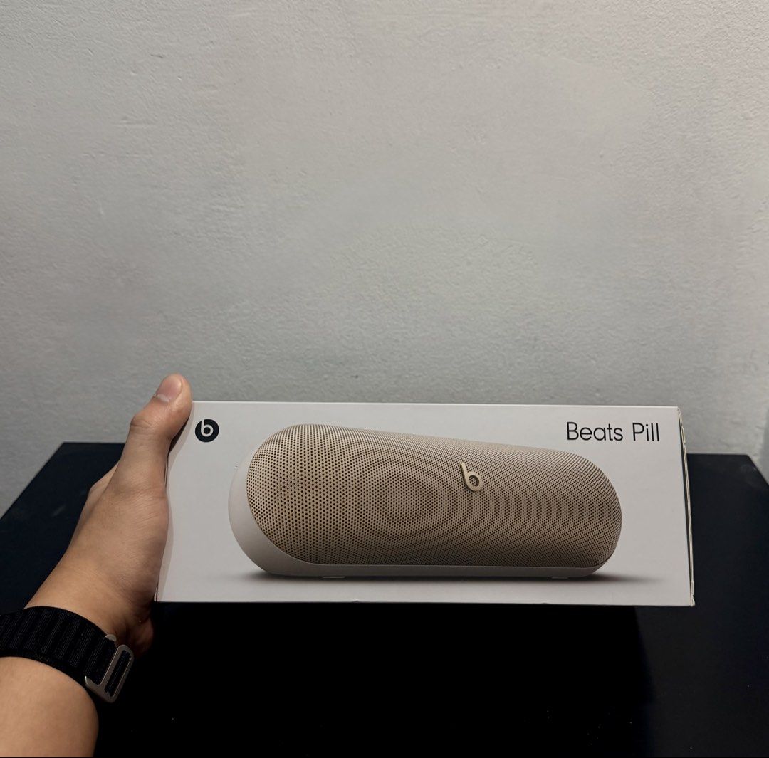 Beats Pill - Wireless Bluetooth Speaker (Category: Soundbars, Speakers & Amplifiers) located in Manila. Submitted by sleepysurfer (Listing ID 1467236272, Image 1). Description: - Brand: Beats - Model: Beats Pill - Wireless Bluetooth Speaker - Color: Champagne Gold - Condition: Brand new in original sealed box - Features: Portable design, wireless Bluetooth connectivity, dual drivers for powerful sound, includes USB-C charging cable and lanyard - 