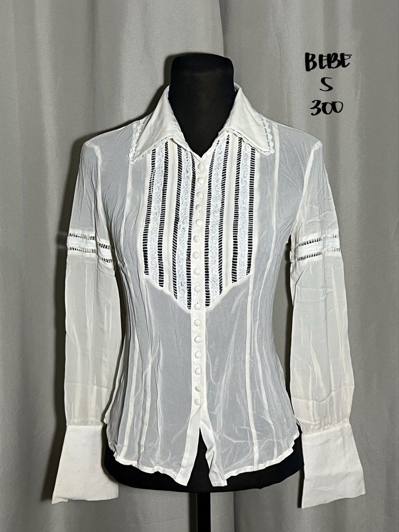 Bebe long sleeve sheer button down (Category: Blouses) located in Las Pinas. Submitted by jilanah (Listing ID 1467347037, Image 1). Description: .