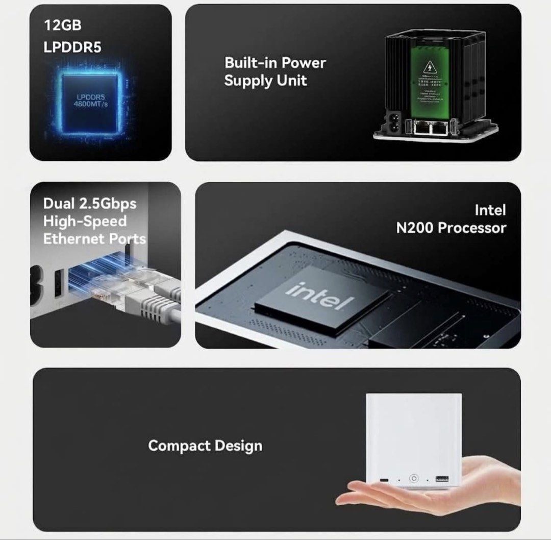 [UPGRADED] Beelink ME Mini PC, NAS Intel N200 12G LPDDR5, 512GB 1TB Dual 2.5G LAN,NAS Storage Mini PC Privated Cloud, barebones homelab server study (Category: Desktops) located in Singapore. Submitted by gamer50082 (Listing ID 1467204551, Image 2). Description: open to negotiations, state your price 1tb SSD (Lexar brand) $150 (100% health) 512gb SSD (Kingston brand) $90 (99% health) Beelink + 1TB ssd $550 Beelink + 512gb (Kingston) ssd $500 Beel