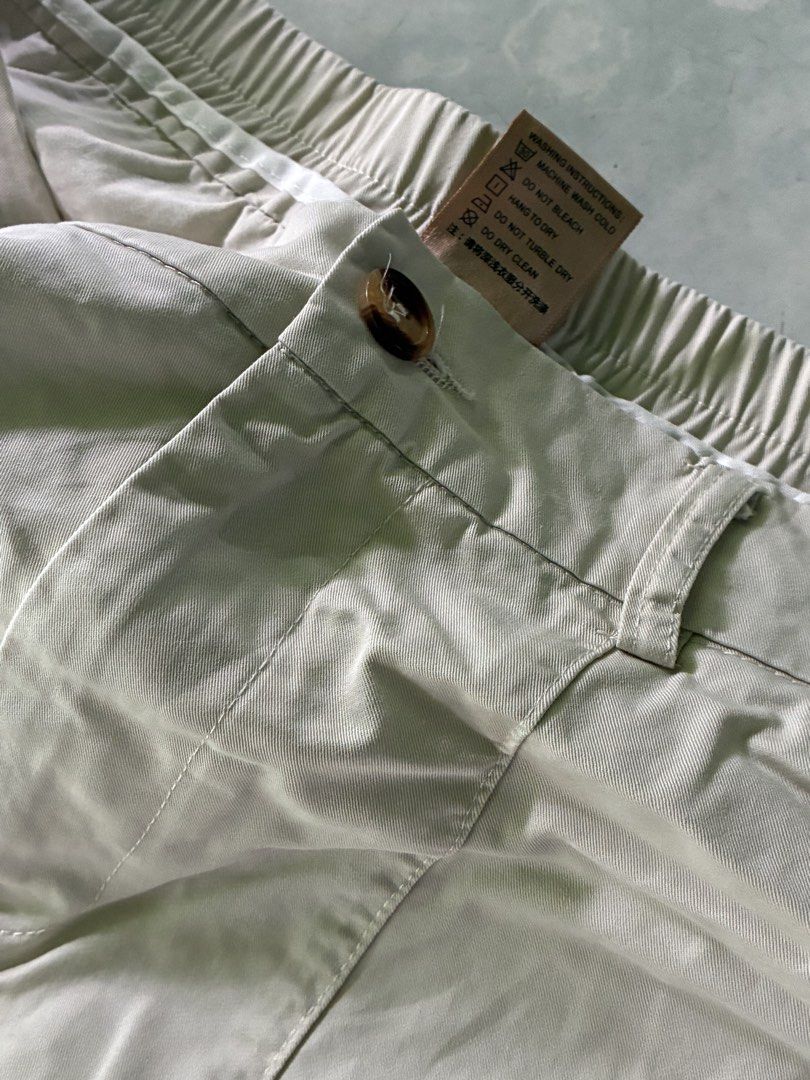 Beige Barrel Trousers Elastic Waist (Category: Trousers) located in Batangas. Submitted by jinventoryarchive (Listing ID 1467230419, Image 3). Description: • Waist: 32-35 • Length: 39 • Leg Op: 11 • Thigh: 16 - Style: Streetwear curved leg barrel pants with paneled construction - Waist: Elastic waistband with button closure and zip fly - Pockets: Deep front pockets - Fit: Comfortable relaxed fit - Care: Machine wash cold, hang to dry.