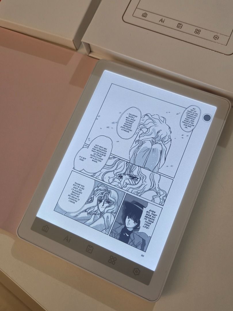 Bigme B6 - 64gb Colored Android E-reader (Category: E-Readers) located in Quezon City. Submitted by micasssaaa (Listing ID 1467190936, Image 2). Description: Bigme b6 (White) 64gb Internal Storage (Can add up to 1tb external storage) with original box, charger with original magnetic folio case (pink) RFS: Using a new e-reader MOP : BPI (QR), Gotyme (QR) Location : Eastwood QC Delivery : Lalamove, Grab, LBC.