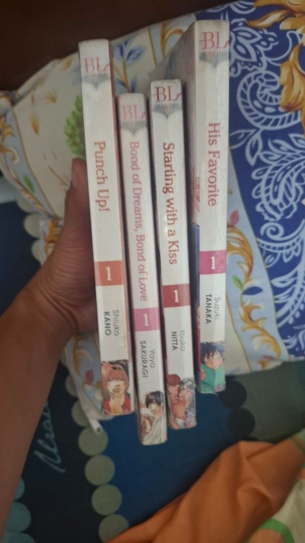 BL Manga Bundle set - His Favorite, Punch Up! & More (Category: Comics & Manga) located in Baler. Submitted by jjoysonmaniaol (Listing ID 1467334178, Image 1). Description: - Bundle of 4 classic Boys' Love (BL) manga volumes - English editions published by Sublime - Includes: His Favorite Vol 1 (Suzuki Tanaka), Starting with a Kiss Vol 1 (Youka Nitta), Bond of Dreams, Bond of Love Vol 1 (Yaya Sakuragi), and Punch Up! Vol 1 (Shiuko Kano) - Perfect